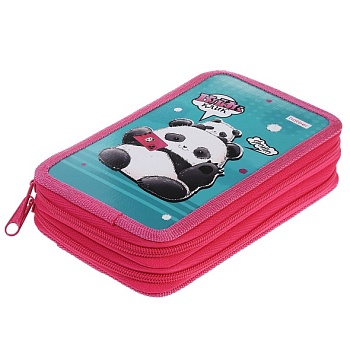 NPn_47098 Пенал 190х110мм 2 отделения на молнии глянц.ламин.тиснение-Плюшевые панды- с табл.умножени