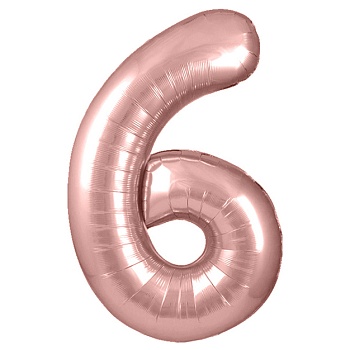 Шар (40''/102 см) Цифра, 6, Розовое Золото, Металлик, 1 шт. в уп.