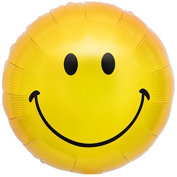 Шар (18''/46 см) Круг, Смайл, Желтый, 1 шт. в уп. (цв.этик.)