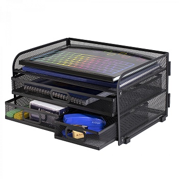 Лоток для бумаг и канцтоваров горизонтальный, Alingar, металл,  24* 10см*34 см, 3 выдвижных ящика, ч