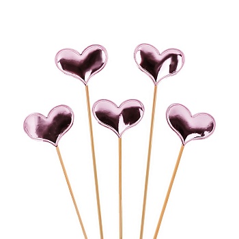 Пики Топперы, Сердце, Розовый, Металлик, 12 см, 5 шт.