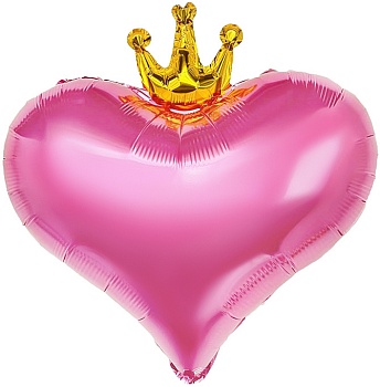 Шар (22''/56 см) Сердце, Золотая корона, Розовый, 1 шт. в уп.