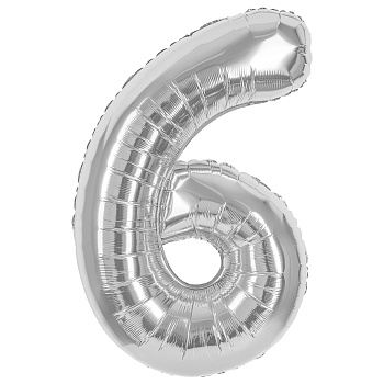 Шар (40''/102 см) Цифра, 6, Серебро, Металлик, 1 шт. в уп. 24096