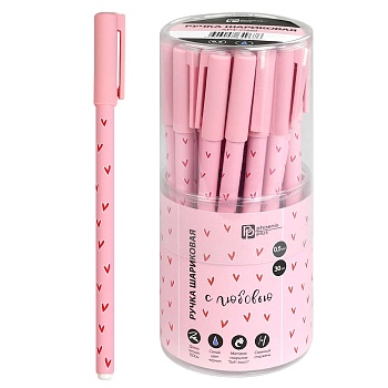 Ручка шариковая арт. 71668 / 30 СЕРДЕЧКО НА РОЗОВОМ (ПВХ тубус, 30 шт., неавтоматическая, 7х150 мм, 