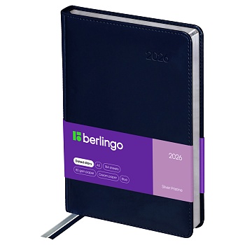 Ежедневник датированный 2026г., А5, 184л., кожзам, Berlingo "Silver Pristine", сер. срез, синий