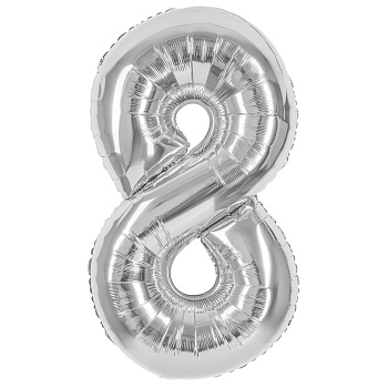 Шар (40''/102 см) Цифра, 8, Серебро, Металлик, 1 шт. в уп. 24098