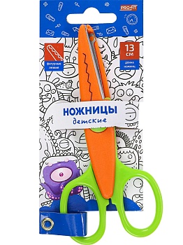 TM "Profit" Ножницы детские, оранжево-зелёные. МОНСТРИКИ 13 см (НЖ-1153) с фигур.лезв,в к/б,кр12/480