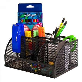 Подставка-органайзер д/канцтоваров, Alingar, металлическая,  22 см * 10 см*14 см, черная, 7 отделени