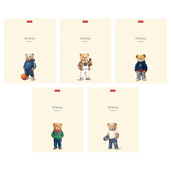 48Т5лВ1 Тетрадь 48л А5ф клетка 60-65г/кв.м на скобе ламинация Soft-touch 5 диз -Модные мишки-