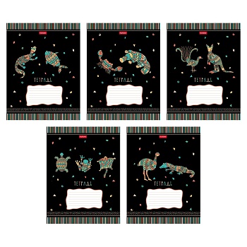 18Т5В1 Тетрадь 18л А5ф клетка 60-65г/кв.м на скобе   5 диз.в блоке скругл.углы серия  -Animals-