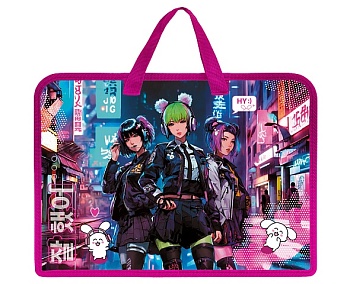 AMn_07083 Папка для тетрадей Пластиковая А4ф 1 отделение с РУЧКАМИ 245х340х35мм на молнии -K-POP-  в