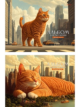 Альбом для рисования А4 48л. ГИГАНТСКИЕ КОШКИ (48-3921) КБС, матовая лам, выб. лак, 2диз в сп