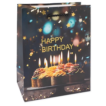 Пакет подарочный, 210гр, Фееричный день рождения, Дизайн №3, Металлик, 32*26*10 см, 1 шт.