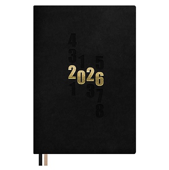 Ежедневник датированный 2026 ESCALADA, А5, 176 л., арт. 70265/ 15 ЗАМША ЧЁРНЫЙ (кожзам: 146x211 мм, 
