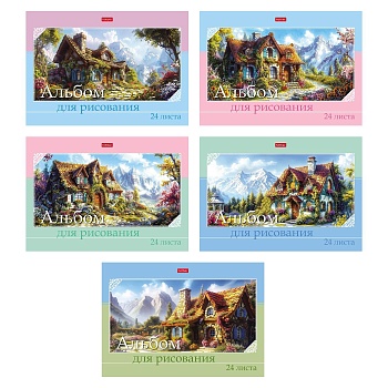 24А4лВ АЛЬБОМ для рисования 24л А4ф на скобе 5 диз.в блоке ламинация Soft-touch серия -Живописные до