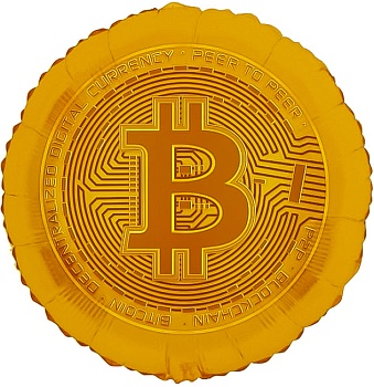 Шар (18''/46 см) Круг, Биткоин, Золото, 1 шт. в уп. (цв.этик.)