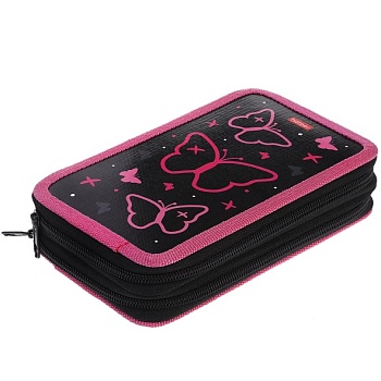 NPn_47104 Пенал 190х110мм 2 отделения на молнии глянц.ламин.тиснение -Магия бабочек- с табл.умножени