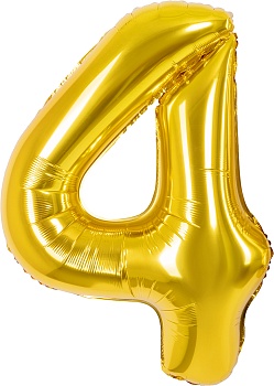 Шар (40''/102 см) Цифра, 4, Золото, Металлик, 1 шт. в уп.