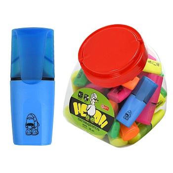 Текстовыделитель арт. 69647 / 35 ЗВЕРУШКИ В ТАПОЧКАХ (БАНКА, 35 шт., ассорти, цвет: голубой, жёлтый,