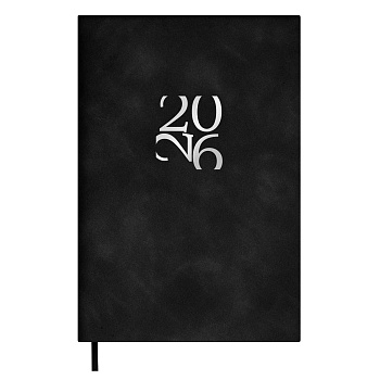 Ежедневник датированный 2026 ESCALADA, А6, 120 л., арт. 70315/ 20 БЕЙБИСКИН ЧЁРНЫЙ (кожзам: 105x150 