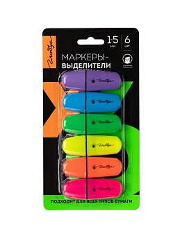 Набор маркеров-выделителей, 1-5 мм, 6 цветов, европодвес ХЦ6