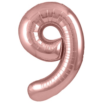 Шар (40''/102 см) Цифра, 9, Розовое Золото, Металлик, 1 шт. в уп.