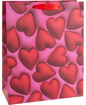Пакет подарочный, 210гр, Объемные сердца, 16*12*7 см, 1 шт.