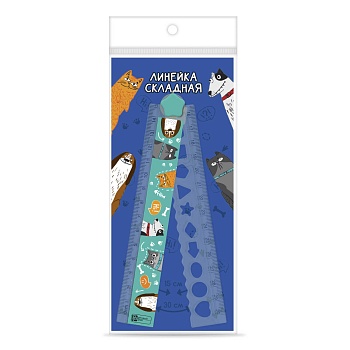 Линейка , арт.68492/ 100 ПЕС И КОТ (15-30 см, полистирол, стикер с полноцветной запечаткой, подложка