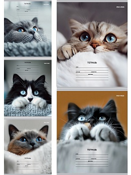 Тетрадь ДОП.КОСАЯ ЛИНИЯ 12л. КОШАЧЬИ МОРДОЧКИ - 3 (12-4460) цвет.мелов.обл.,5 диз. в спайке