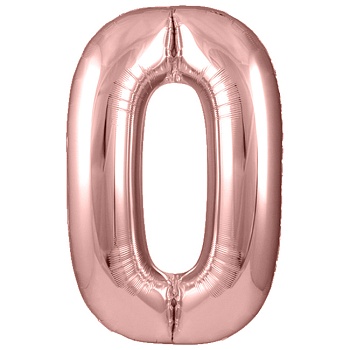 Шар (40''/102 см) Цифра, 0, Розовое Золото, Металлик, 1 шт. в уп.