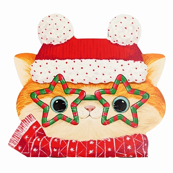 Блокнот 30л арт. 69607/ 10 НОВОГОДНИЙ РЫЖИЙ КОТ /120х117 мм, фигурная вырубка, мягкий переплёт (1 ск