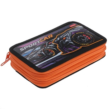 NPn_47109 Пенал 190х110мм 2 отделения на молнии глянц.ламин.тиснение-Sport car- с табл.умножения в и