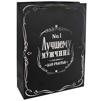 Пакет подарочный, 210гр, Лучшему Мужчине, Черный, Металлик, 41*31*12 см, 1 шт.