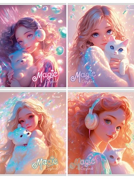 Тетрадь КЛЕТКА 96л. СИЯЮЩИЕ ДЕВУШКИ И ЖИВОТНЫЕ (Т96-4889) глиттер, цвет.мелов.обл.