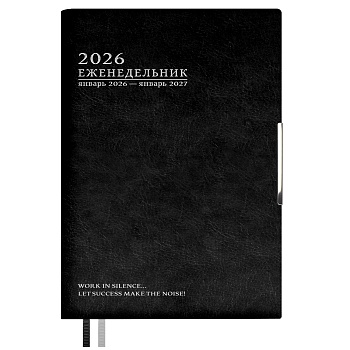 Еженедельник датированный 2026 ESCALADA, А6+, 80 л., арт. 70341/ 20 ШЕВРЕТ ГЛОСС ЧЁРНЫЙ (кожзам: 134