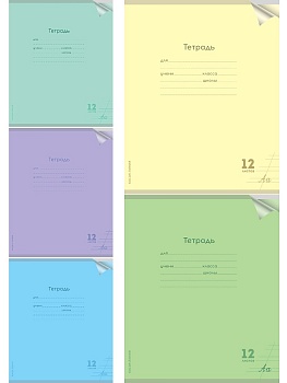 Тетрадь КОСАЯ ЛИНИЯ 12л. проз.пласт.обл. plastic cover КЛАССИКА NEW (12-1419) ассорти 5 цветов