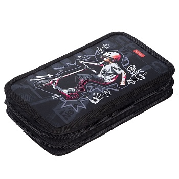 NPn_47105 Пенал 190х110мм 2 отделения на молнии мат.ламин. 3D лак -В скейтпарке- с табл.умножения в 