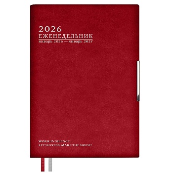 Еженедельник датированный 2026 ESCALADA, А6+, 80 л., арт. 70343/ 20 ШЕВРЕТ ГЛОСС КРАСНЫЙ (кожзам: 13