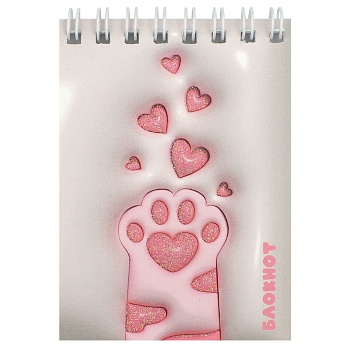 Блокнот, А7, 40 л, арт. 70965 3D-ЛАПКА / Блок - белый офсет 60 г/м², клетка, гребень по короткой сто