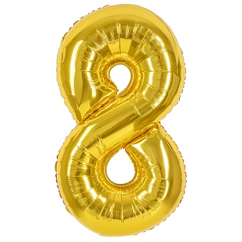 Шар (40''/102 см) Цифра, 8, Золото, Металлик, 1 шт. в уп. 24088