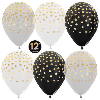 Шар (12''/30 см) Звездочки, Ассорти (005/080/390), кристалл, 5 ст, 25 шт.