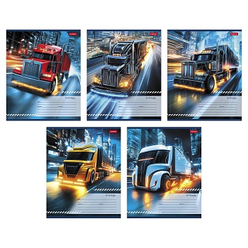 18Т5В1 Тетрадь 18л А5ф клетка 60-65г/кв.м на скобе   5 диз.в блоке скругл.углы серия  -Super truck-