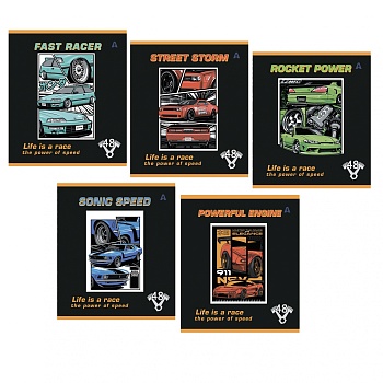 Тетрадь 48л, А5, клетка, Alingar, "Life is race" , скрепка,мелованный картон (стандарт), выб УФ лак,