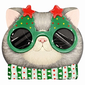 Блокнот 30л арт. 69608/ 10 НОВОГОДНИЙ СЕРЫЙ КОТ /120х117 мм, фигурная вырубка, мягкий переплёт (1 ск