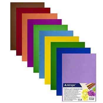 Материал для творчества фоамиран Alingar, А4, 1 мм, 10 цветов, ассорти, упаковка полиэтилен