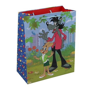 393094 Пакет подарочный МАТОВЫЙ СОЮЗМУЛЬТФИЛЬМ l, ну-погоди!,140 гр/м2 ЧУДО ПРАЗДНИК в кор.10*12шт