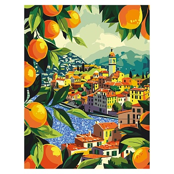 Картина по номерам на холсте с глиттером ТРИ СОВЫ "Средиземноморское побережье", 30*40, с акриловыми