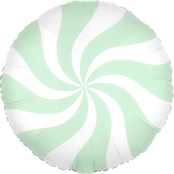 Шар (18''/46 см) Круг, Леденец, Мятный/Белый, 1 шт. в уп. (цв.этик.)