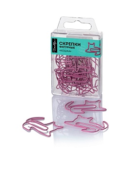 Скрепки фигурные кошка L45 мм 12 шт., пластик. коробка, европодвес, розовые С45-12КШР