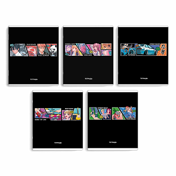 Тетрадь, 48 л, клетка, арт. 68568/ 5 АНИМЕ КОМИКС /А5+, мягкий переплёт (2 скобы), мелованный картон